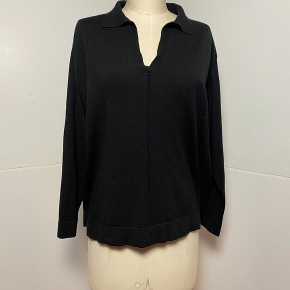 Black V-Neck with Collar Sweater - Size M/L - Picture 1 of 4